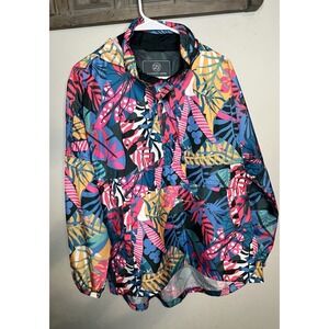 Y2K Tropical Windbreaker Pullover Jacket Colorful Festival Coastal Rain  M